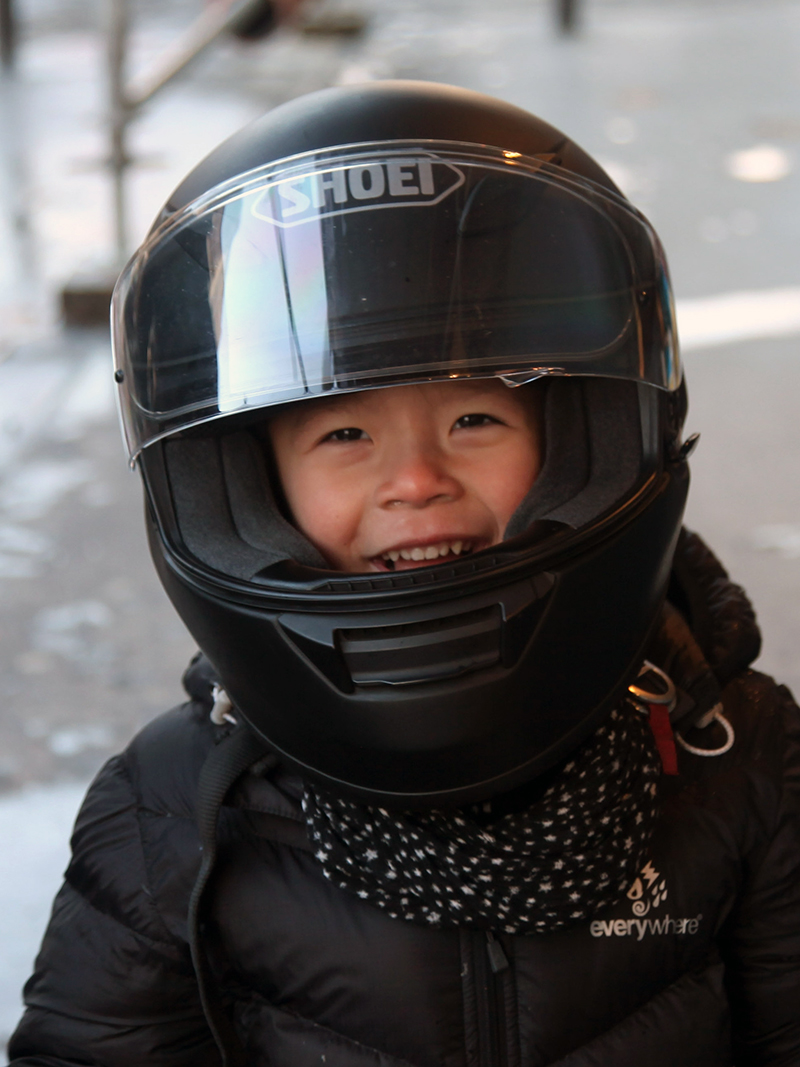 Kid wearing Shoei helmet